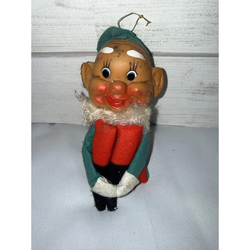 Vintage Christmas Jolly Face Santa Claus Elf Knee Hugger Red Cheeks Felt‎  11